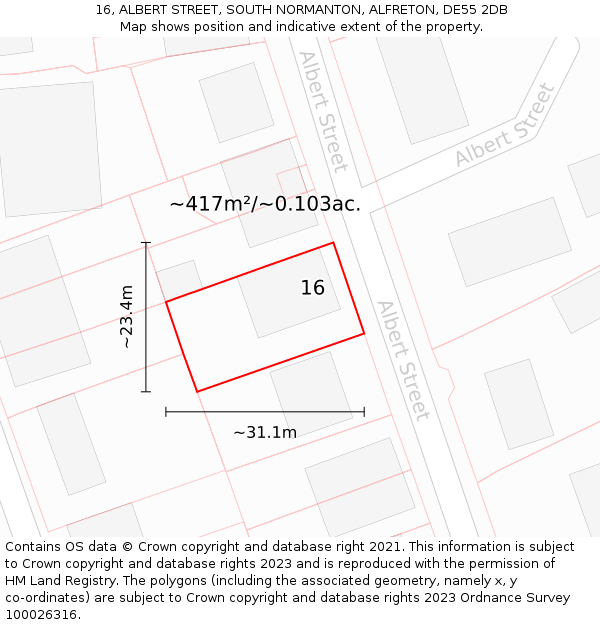 16, ALBERT STREET, SOUTH NORMANTON, ALFRETON, DE55 2DB: Plot and title map