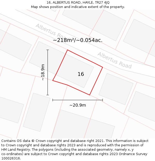 16, ALBERTUS ROAD, HAYLE, TR27 4JQ: Plot and title map