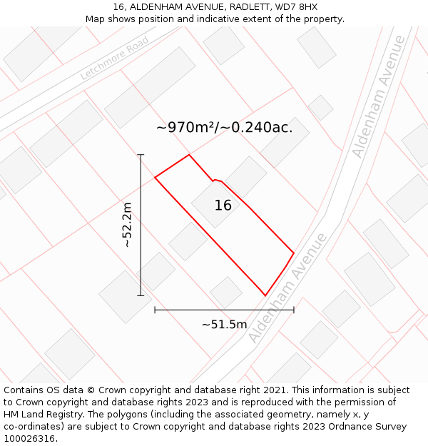 16, ALDENHAM AVENUE, RADLETT, WD7 8HX: Plot and title map