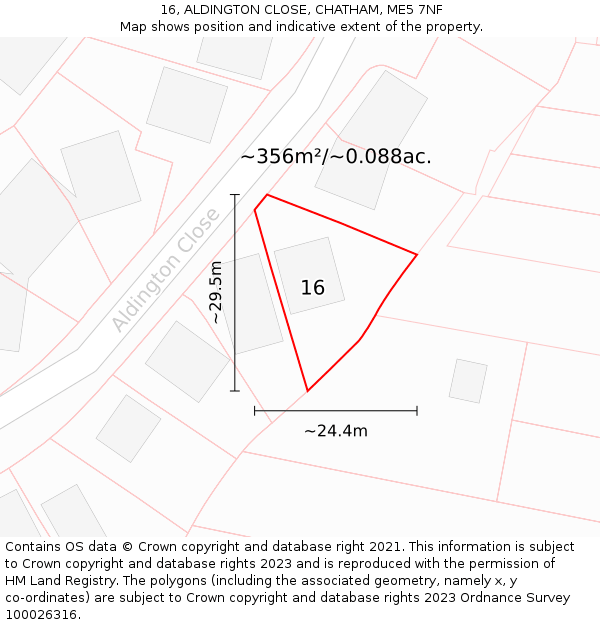 16, ALDINGTON CLOSE, CHATHAM, ME5 7NF: Plot and title map