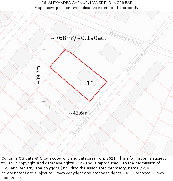 16, ALEXANDRA AVENUE, MANSFIELD, NG18 5AB: Plot and title map