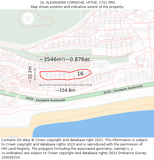 16, ALEXANDRA CORNICHE, HYTHE, CT21 5RN: Plot and title map