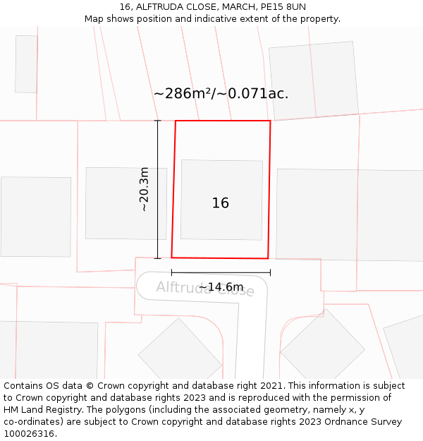 16, ALFTRUDA CLOSE, MARCH, PE15 8UN: Plot and title map