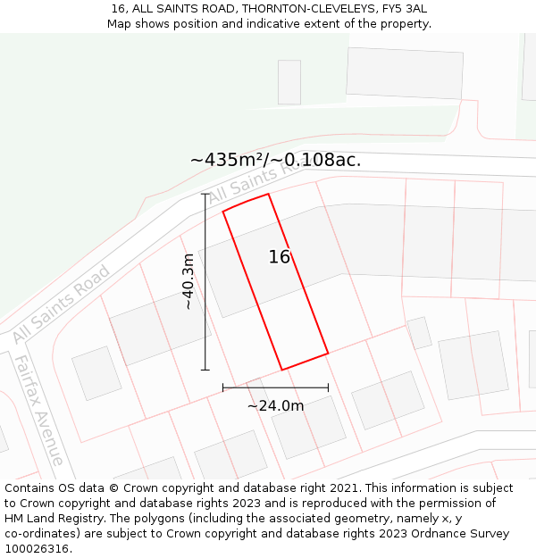 16, ALL SAINTS ROAD, THORNTON-CLEVELEYS, FY5 3AL: Plot and title map