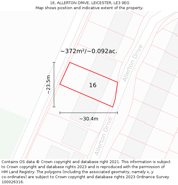 16, ALLERTON DRIVE, LEICESTER, LE3 9EG: Plot and title map