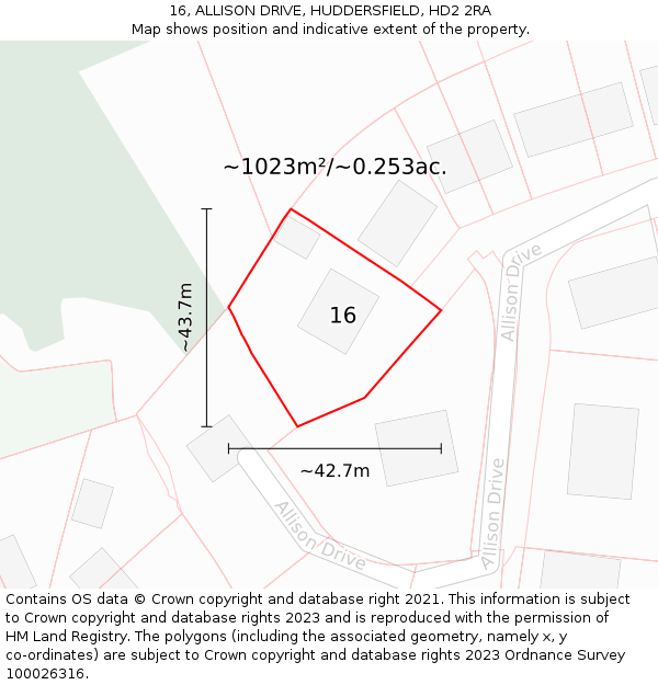 16, ALLISON DRIVE, HUDDERSFIELD, HD2 2RA: Plot and title map