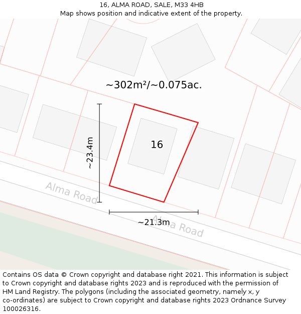 16, ALMA ROAD, SALE, M33 4HB: Plot and title map