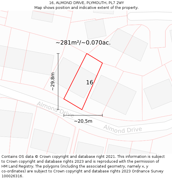 16, ALMOND DRIVE, PLYMOUTH, PL7 2WY: Plot and title map