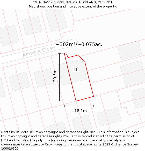 16, ALNWICK CLOSE, BISHOP AUCKLAND, DL14 6NL: Plot and title map