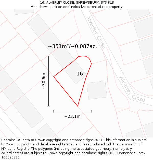 16, ALVERLEY CLOSE, SHREWSBURY, SY3 8LS: Plot and title map