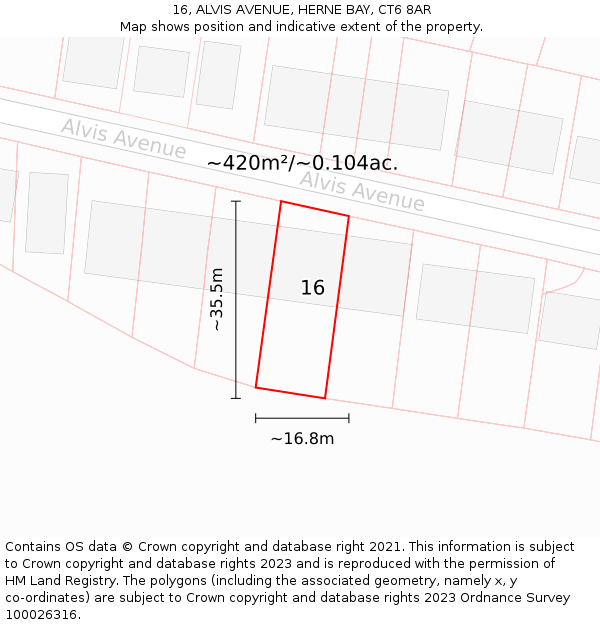 16, ALVIS AVENUE, HERNE BAY, CT6 8AR: Plot and title map