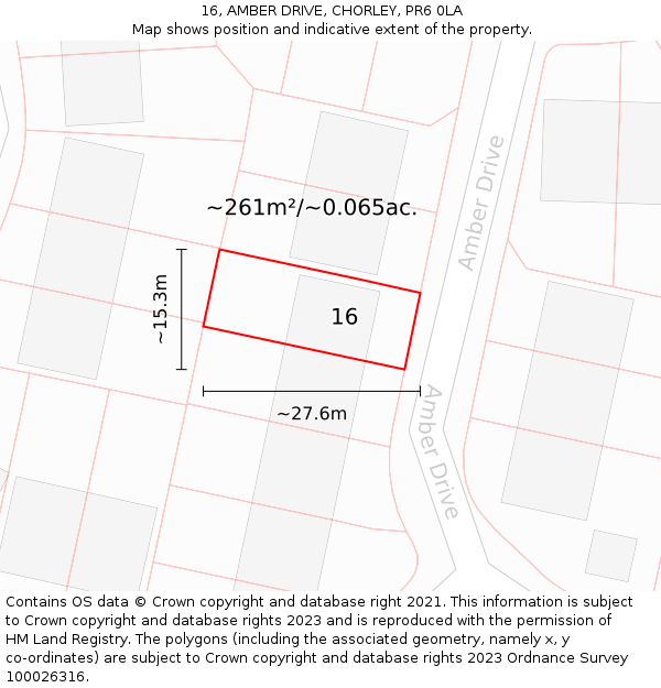 16, AMBER DRIVE, CHORLEY, PR6 0LA: Plot and title map