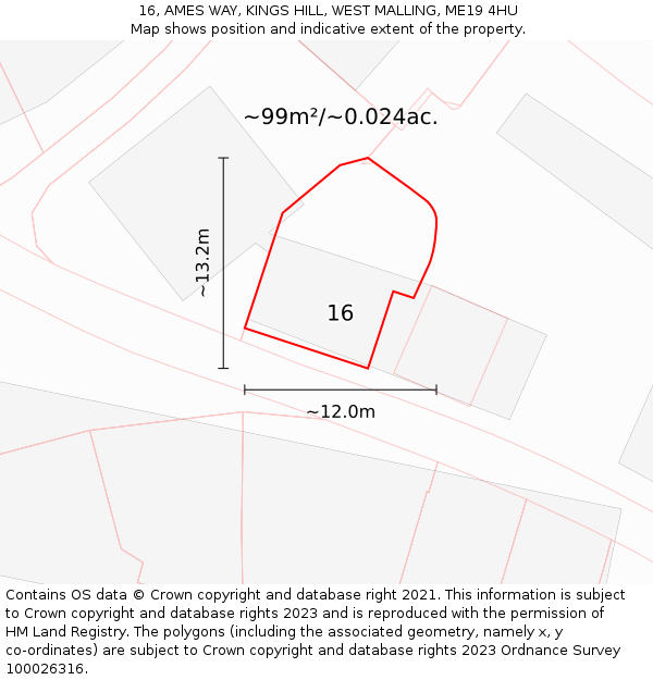 16, AMES WAY, KINGS HILL, WEST MALLING, ME19 4HU: Plot and title map