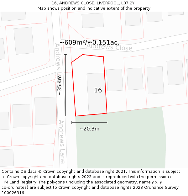 16, ANDREWS CLOSE, LIVERPOOL, L37 2YH: Plot and title map