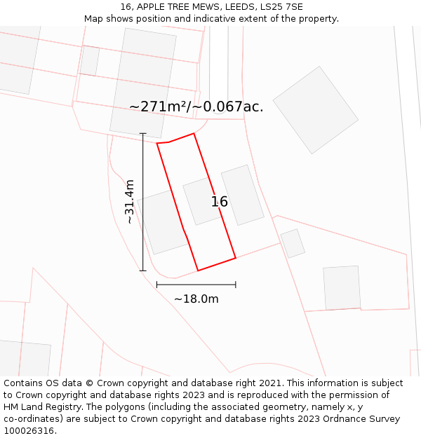 16, APPLE TREE MEWS, LEEDS, LS25 7SE: Plot and title map