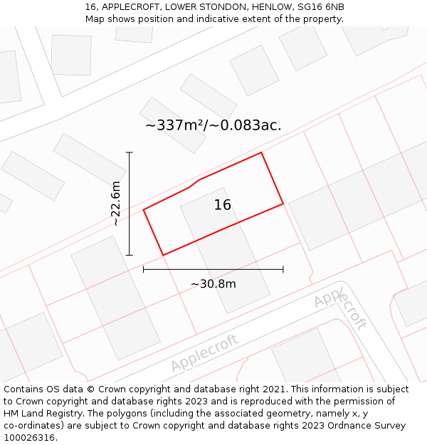 16, APPLECROFT, LOWER STONDON, HENLOW, SG16 6NB: Plot and title map