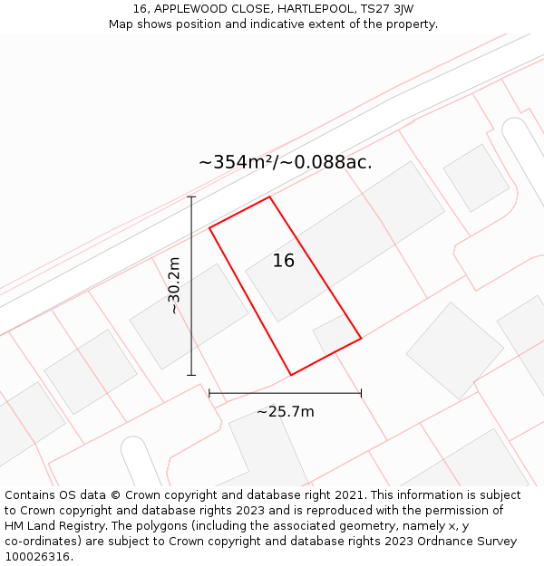 16, APPLEWOOD CLOSE, HARTLEPOOL, TS27 3JW: Plot and title map