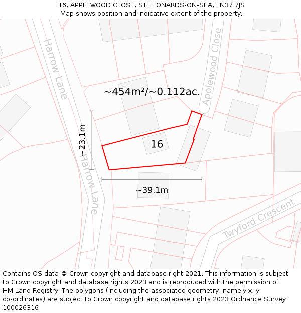 16, APPLEWOOD CLOSE, ST LEONARDS-ON-SEA, TN37 7JS: Plot and title map