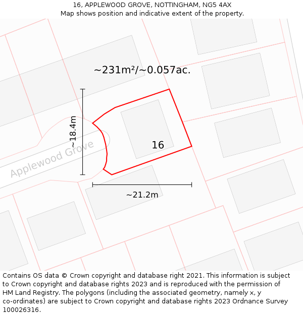 16, APPLEWOOD GROVE, NOTTINGHAM, NG5 4AX: Plot and title map