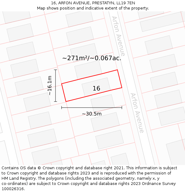 16, ARFON AVENUE, PRESTATYN, LL19 7EN: Plot and title map