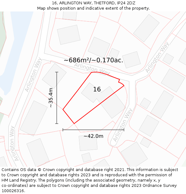 16, ARLINGTON WAY, THETFORD, IP24 2DZ: Plot and title map