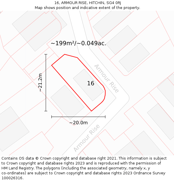 16, ARMOUR RISE, HITCHIN, SG4 0RJ: Plot and title map