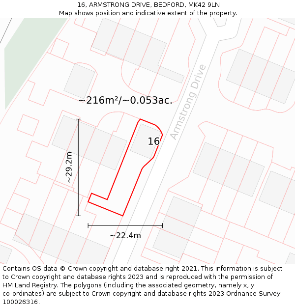 16, ARMSTRONG DRIVE, BEDFORD, MK42 9LN: Plot and title map