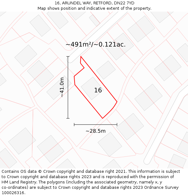 16, ARUNDEL WAY, RETFORD, DN22 7YD: Plot and title map