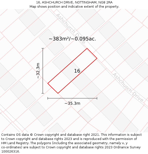 16, ASHCHURCH DRIVE, NOTTINGHAM, NG8 2RA: Plot and title map