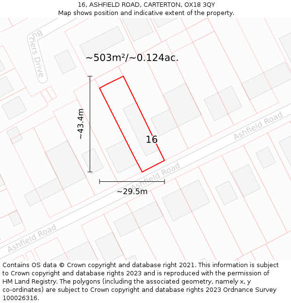 16, ASHFIELD ROAD, CARTERTON, OX18 3QY: Plot and title map