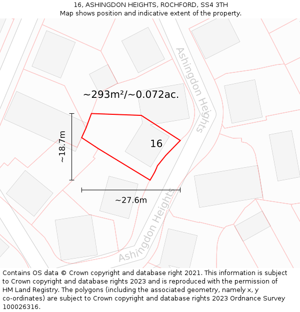 16, ASHINGDON HEIGHTS, ROCHFORD, SS4 3TH: Plot and title map