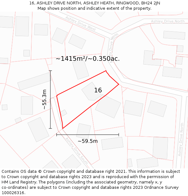 16, ASHLEY DRIVE NORTH, ASHLEY HEATH, RINGWOOD, BH24 2JN: Plot and title map