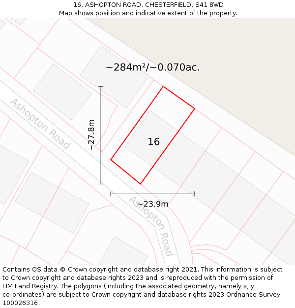 16, ASHOPTON ROAD, CHESTERFIELD, S41 8WD: Plot and title map