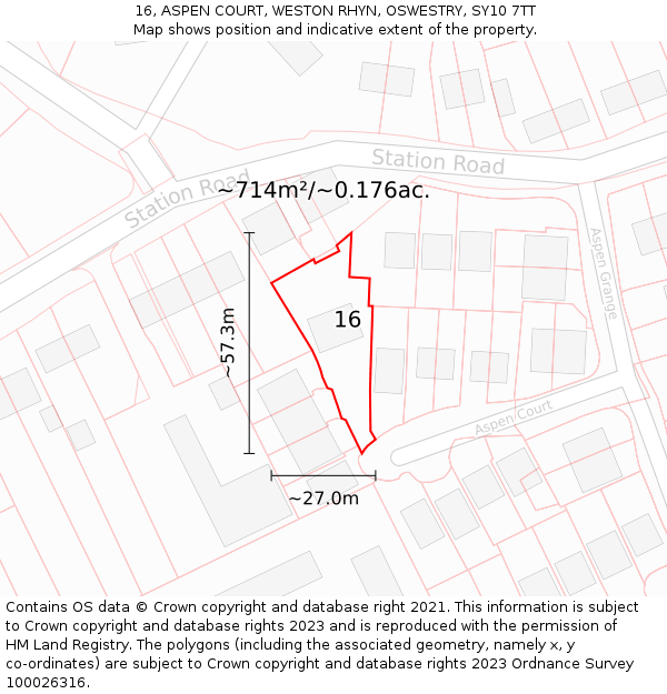 16, ASPEN COURT, WESTON RHYN, OSWESTRY, SY10 7TT: Plot and title map