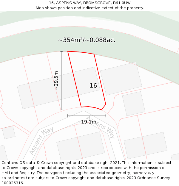 16, ASPENS WAY, BROMSGROVE, B61 0UW: Plot and title map