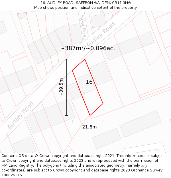 16, AUDLEY ROAD, SAFFRON WALDEN, CB11 3HW: Plot and title map