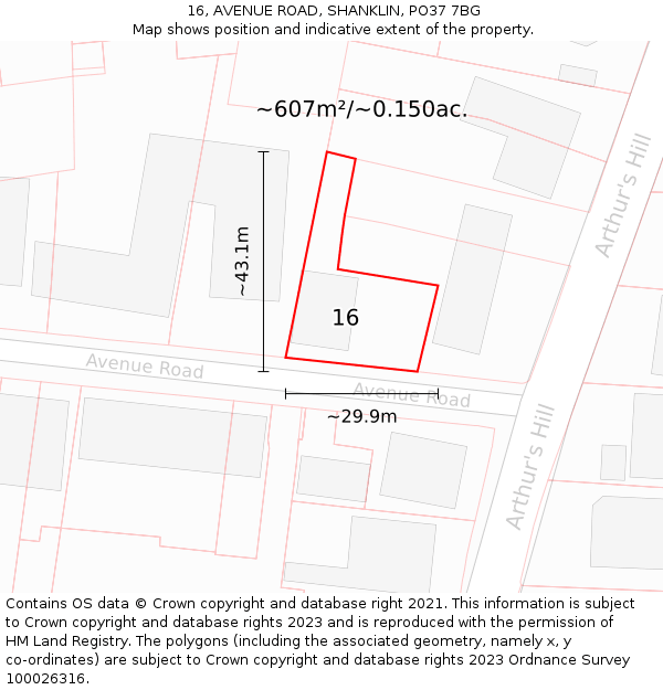 16, AVENUE ROAD, SHANKLIN, PO37 7BG: Plot and title map