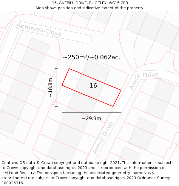 16, AVERILL DRIVE, RUGELEY, WS15 2RR: Plot and title map