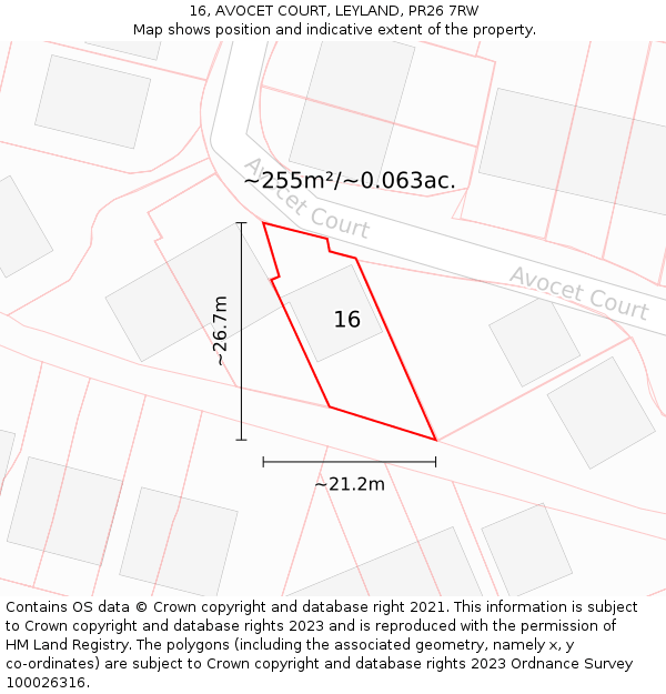 16, AVOCET COURT, LEYLAND, PR26 7RW: Plot and title map