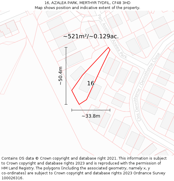 16, AZALEA PARK, MERTHYR TYDFIL, CF48 3HD: Plot and title map