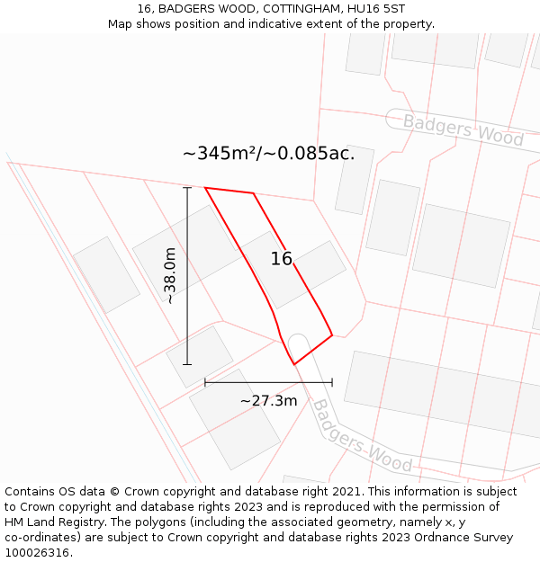 16, BADGERS WOOD, COTTINGHAM, HU16 5ST: Plot and title map