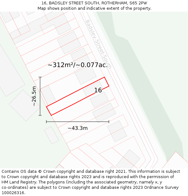 16, BADSLEY STREET SOUTH, ROTHERHAM, S65 2PW: Plot and title map