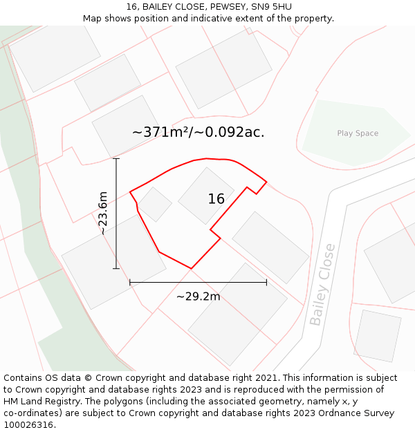 16, BAILEY CLOSE, PEWSEY, SN9 5HU: Plot and title map