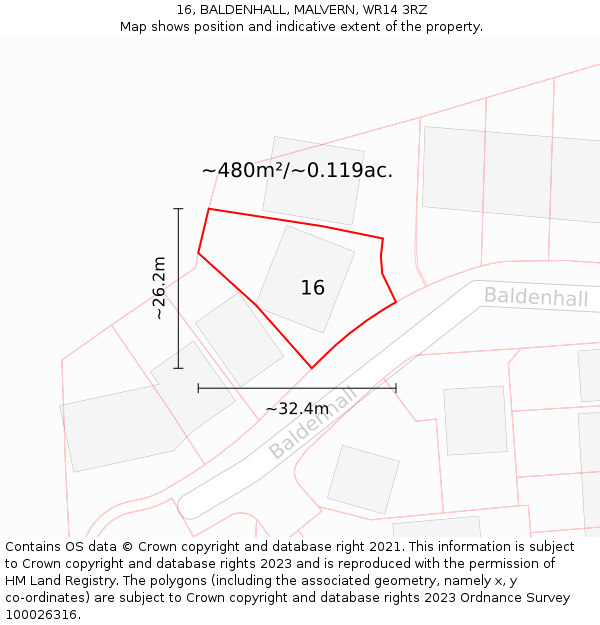 16, BALDENHALL, MALVERN, WR14 3RZ: Plot and title map