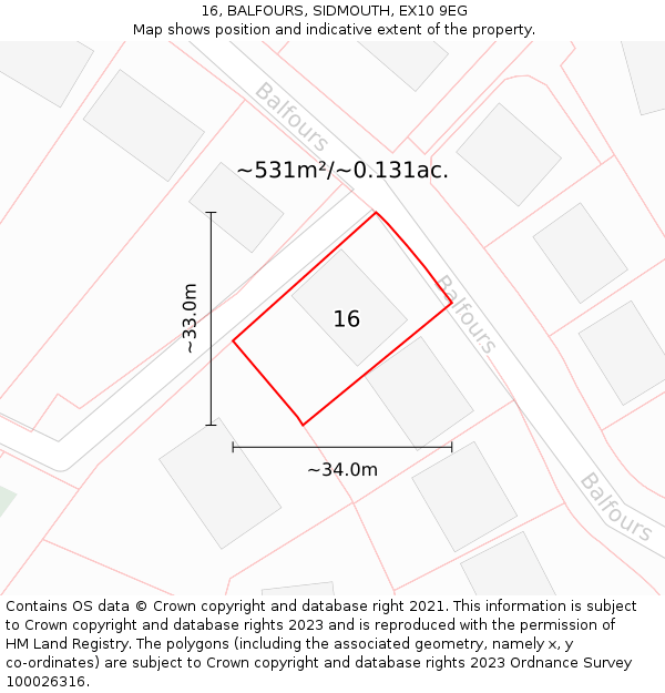 16, BALFOURS, SIDMOUTH, EX10 9EG: Plot and title map