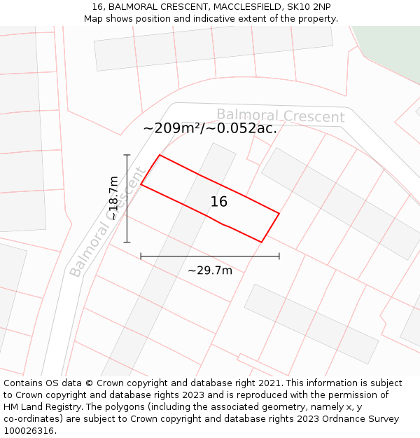 16, BALMORAL CRESCENT, MACCLESFIELD, SK10 2NP: Plot and title map