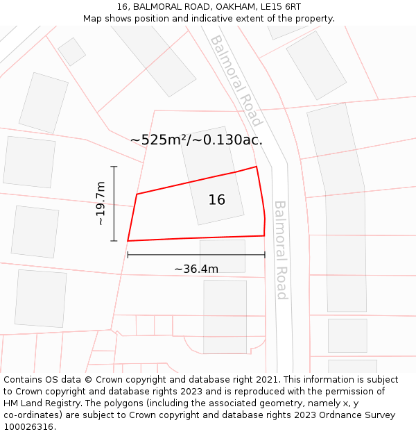 16, BALMORAL ROAD, OAKHAM, LE15 6RT: Plot and title map