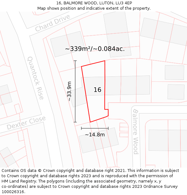 16, BALMORE WOOD, LUTON, LU3 4EP: Plot and title map