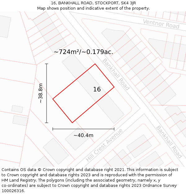 16, BANKHALL ROAD, STOCKPORT, SK4 3JR: Plot and title map