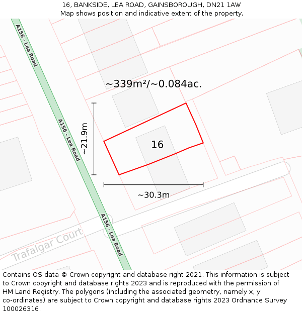 16, BANKSIDE, LEA ROAD, GAINSBOROUGH, DN21 1AW: Plot and title map